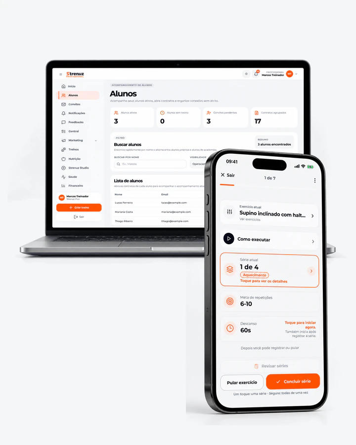 Professional Web e App do aluno conectados
